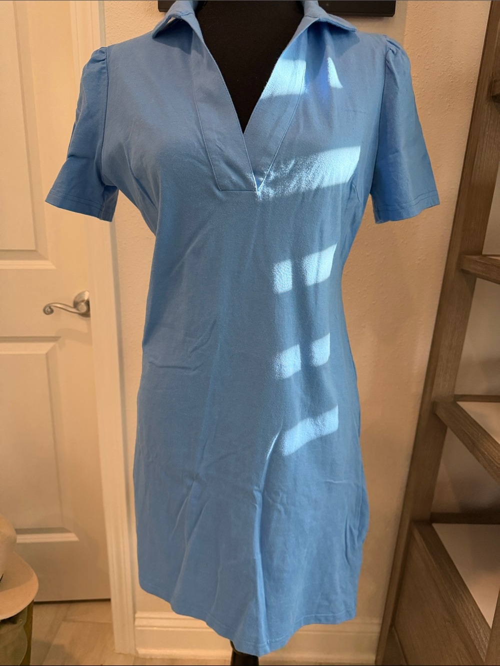 Boston Proper Light Blue Polo-Style Short Sleeve Dress